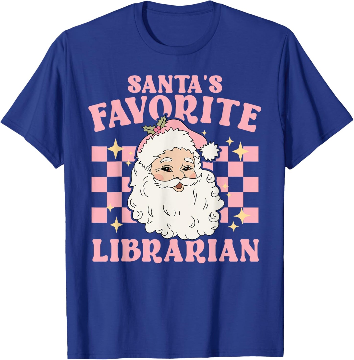 Vintage Pink Retro Christmas Santas Favorite Librarian T-Shirt - T-Shirt | Royal