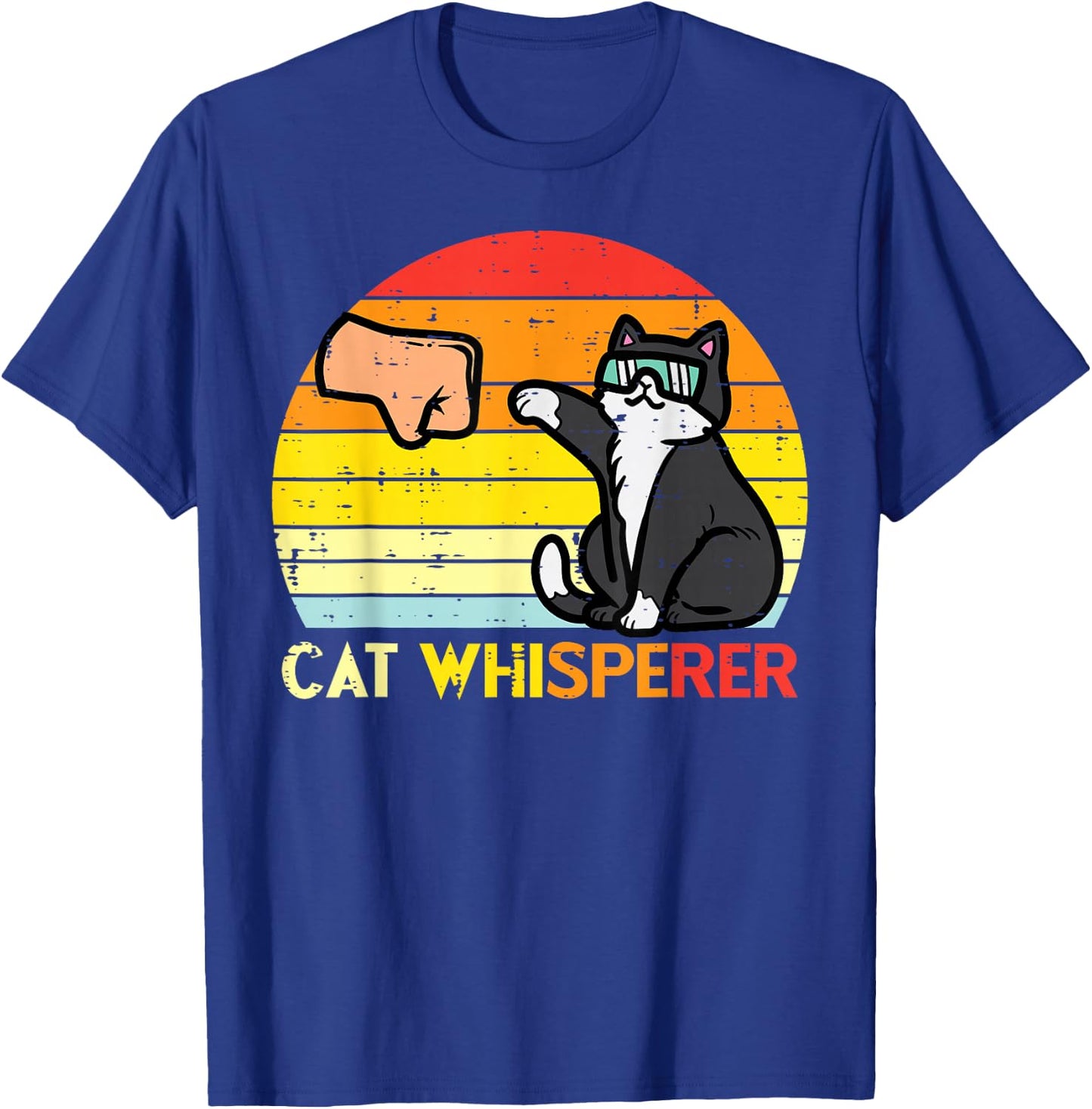 Cat Whisperer Man Paw Fist Bump Sunset Retro Men Women Kids T-Shirt - T-Shirt | Royal