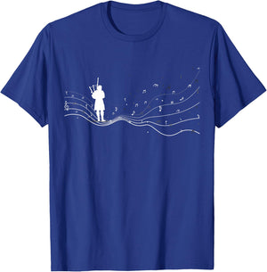 Bagpipe musician in music notes for Bagpipe player T-Shirt - T-Shirt | Royal