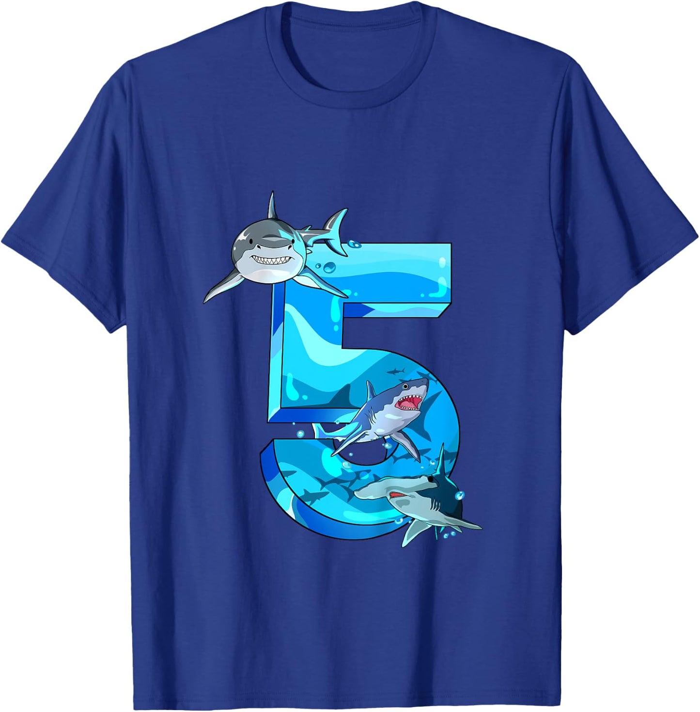 Kids Shark Boy 5 Years Birthday Child Children's Birthday T-Shirt - T-Shirt | Royal