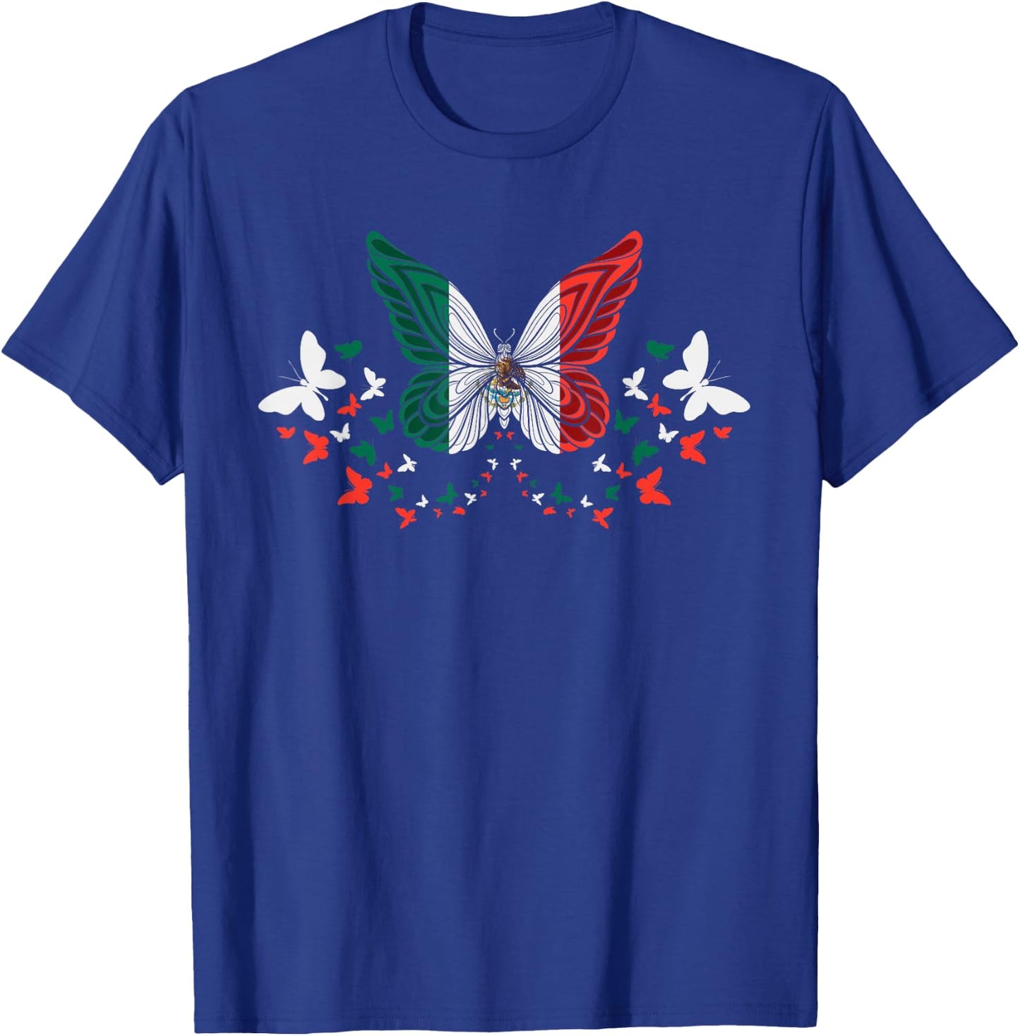 Mexico Mexican Mexico Flag Butterflies T-Shirt - T-Shirt | Royal