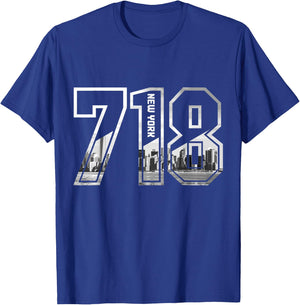 New York City 718 Area Code Pride NY Brooklyn Queens Vintage T-Shirt - T-Shirt | Royal