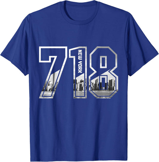 New York City 718 Area Code Pride NY Brooklyn Queens Vintage T-Shirt - T-Shirt | Royal