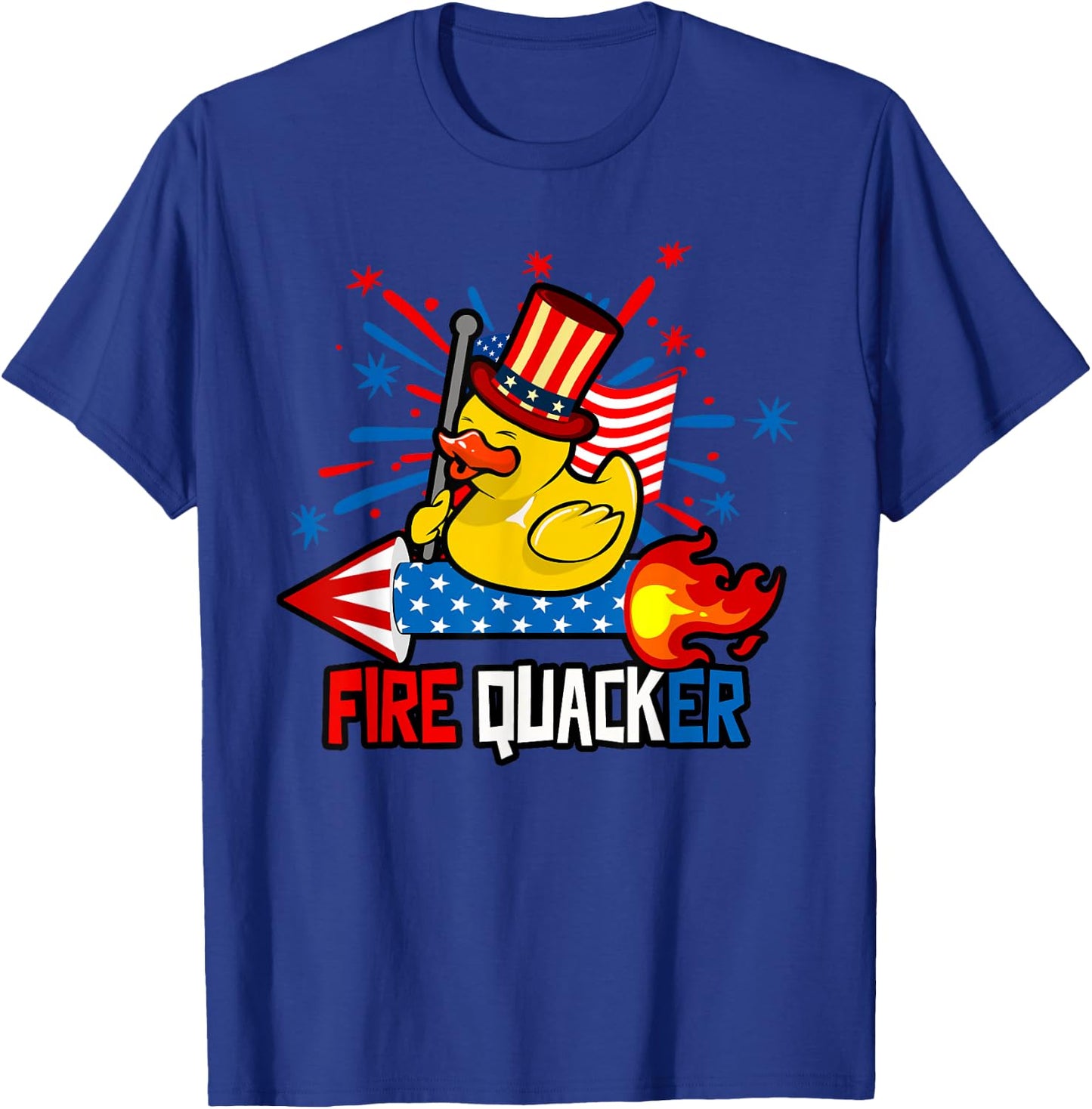 Funny Firequacker Duck 4th of July Fireworks American Flag T-Shirt - T-Shirt | Royal