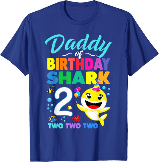 Daddy Of Birthday Shark 2nd Matching Oufit Party For Family T-Shirt - T-Shirt | Royal