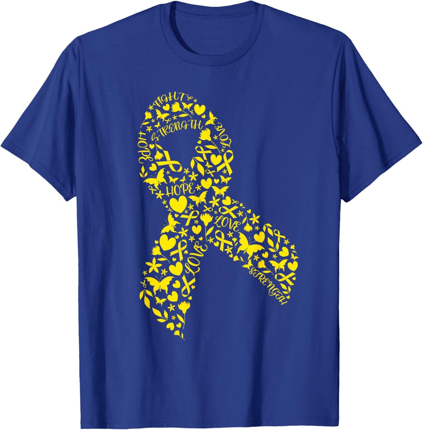 Word Art Yellow Ribbon Sarcoma Cancer Awareness Day Fighter T-Shirt - T-Shirt | Royal
