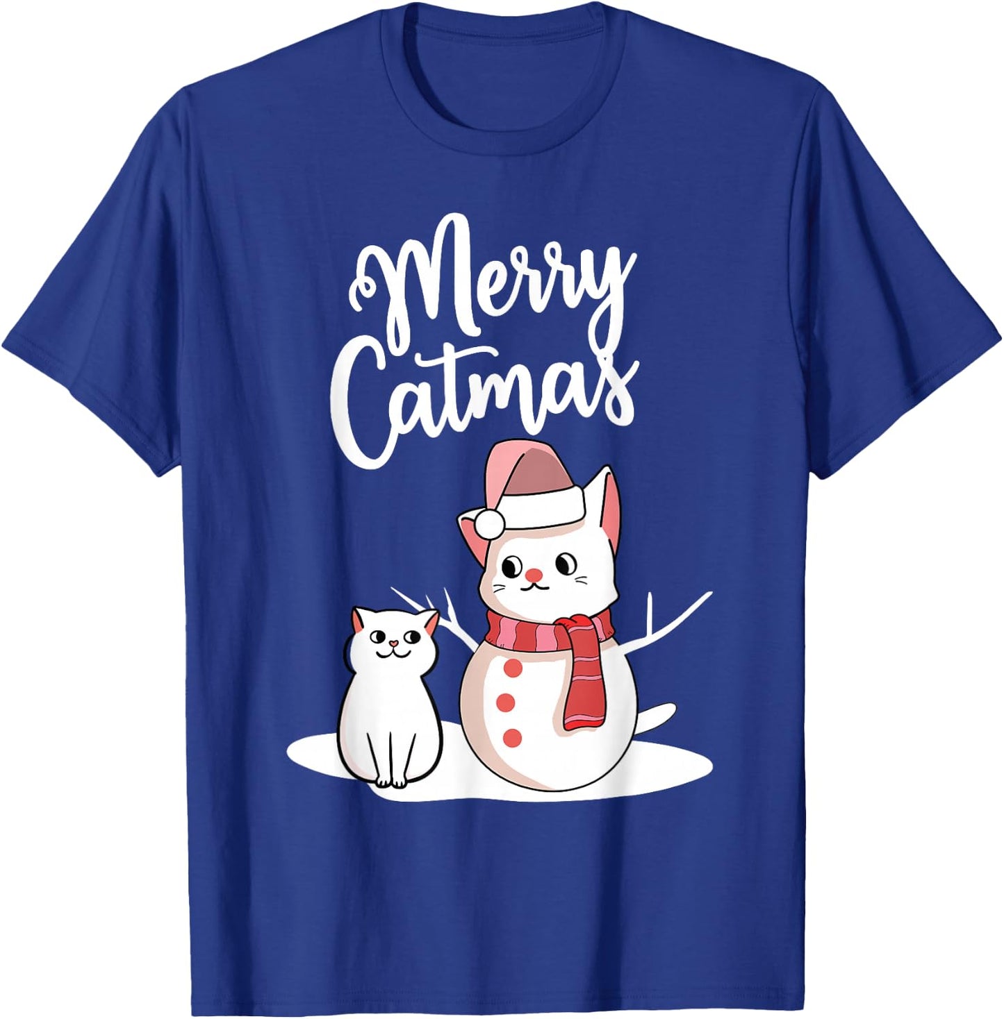 Funny Christmas Merry Catmas cat snowcat snowman graphic cat T-Shirt - T-Shirt | Royal