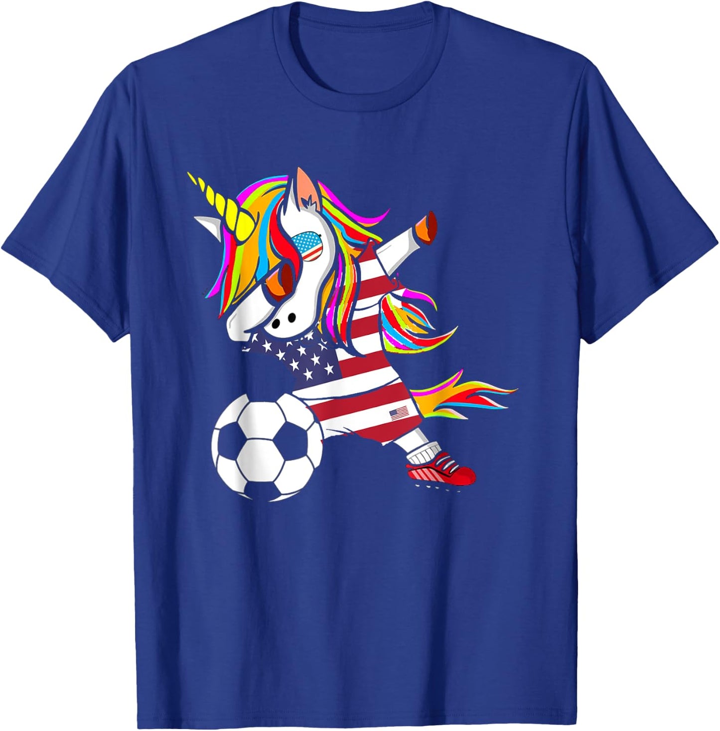 Funny Dabbing Unicorn USA Soccer - USA Flag Soccer T-Shirt - T-Shirt | Royal