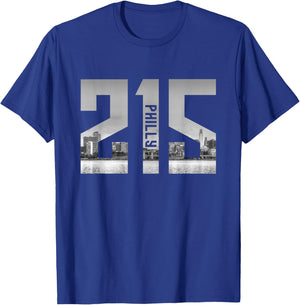 Vintage Philadelphia Philly 215 Area Code Skyline T-Shirt - T-Shirt | Royal