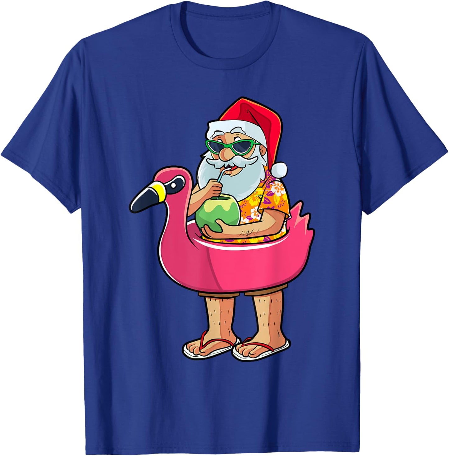 Christmas in July Funny Santa Flamingo Pool Float Summer Men T-Shirt - T-Shirt | Royal