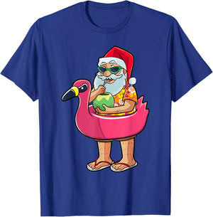 Christmas in July Funny Santa Flamingo Pool Float Summer Men T-Shirt - T-Shirt | Royal