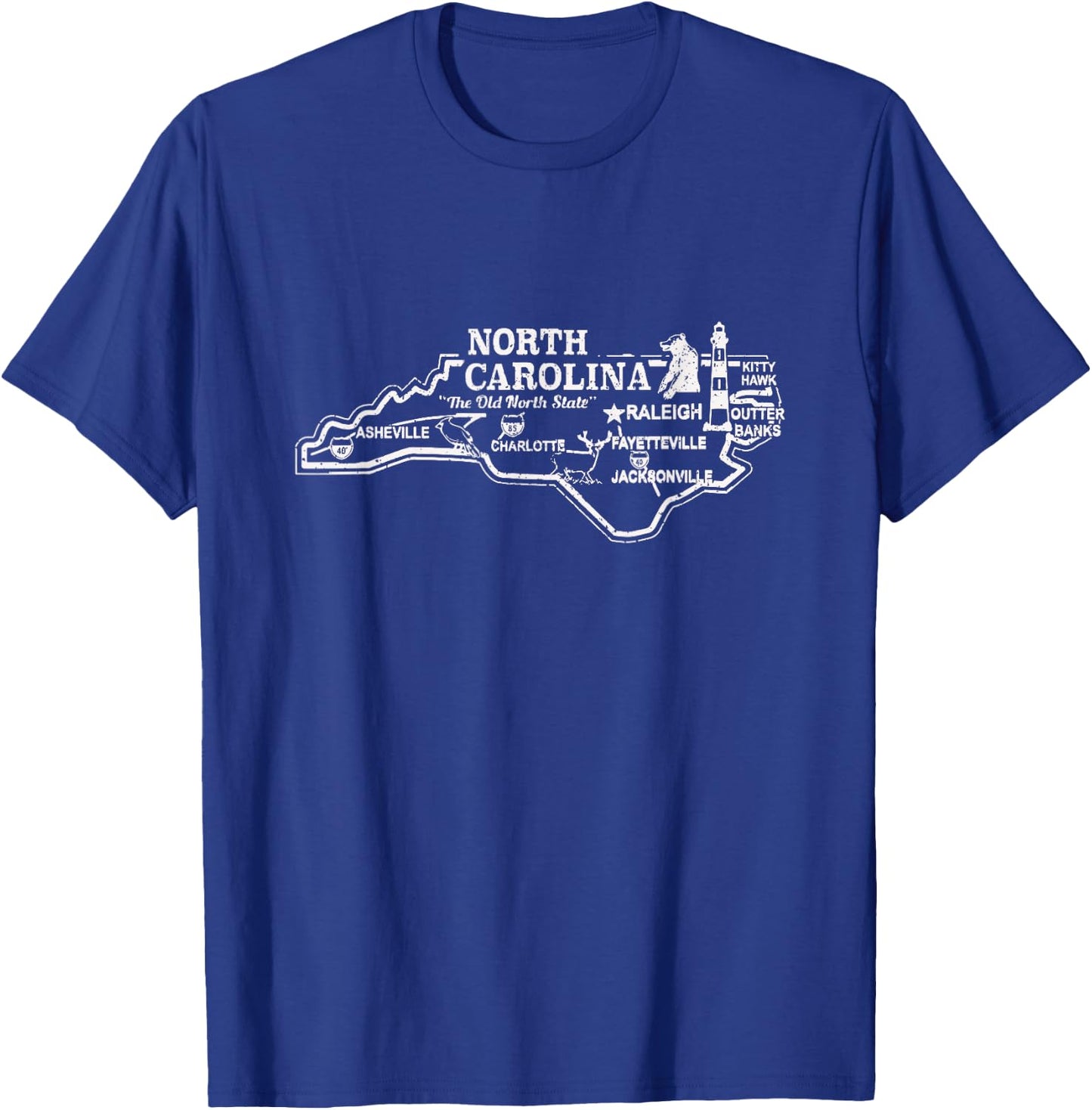 North Carolina State Map Travel Souvenir Vintage T-Shirt - T-Shirt | Royal