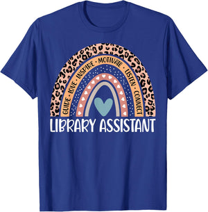 Library Assistant 100th Day Of School Librarian Rainbow T-Shirt - T-Shirt | Royal