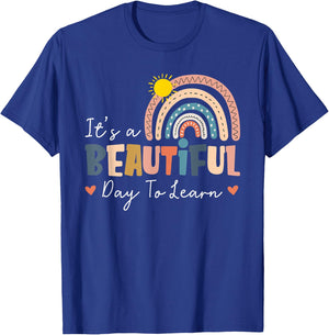 It's A Beautiful Day to Learn Cute Rainbow Boho Teacher Gift T-Shirt - T-Shirt | Royal