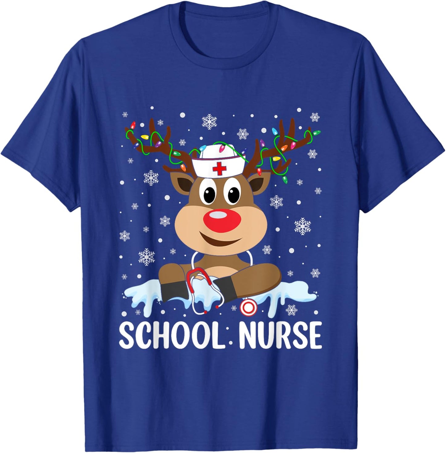 Love Nurse Life Reindeer Xmas School Nurse Christmas Pajama T-Shirt - T-Shirt | Royal