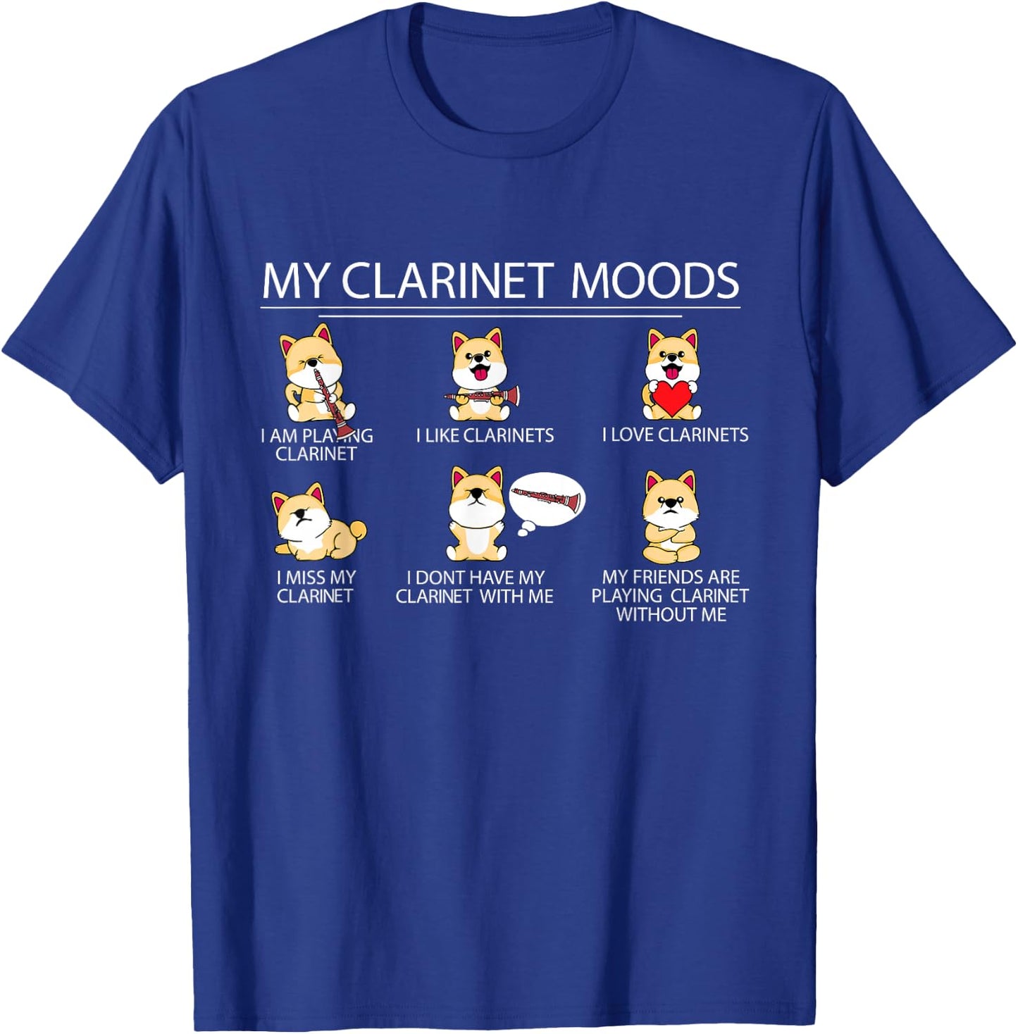Clarinet Player Shiba Inu Dog Musician Children Clarinet T-Shirt - T-Shirt | Royal