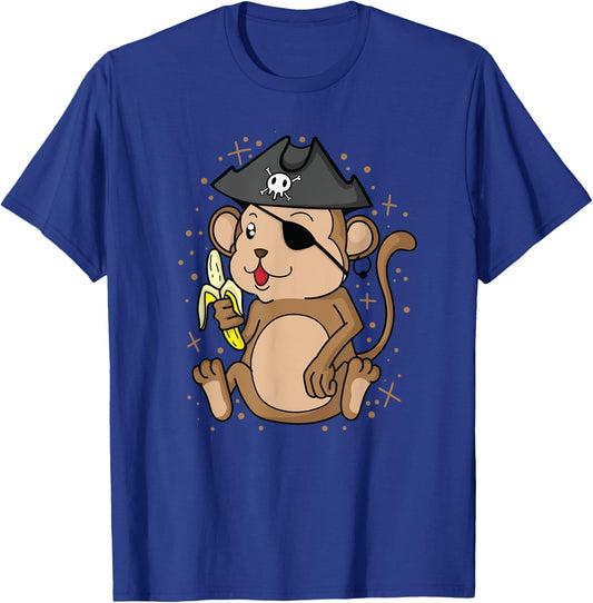 Pirate Monkey with Pirate Hat Eye patch and Banana T-Shirt - T-Shirt | Royal