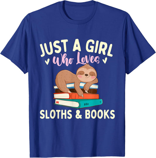 Just A Girl Who Loves Sloths & Books - Bookworm Reading T-Shirt - T-Shirt | Royal