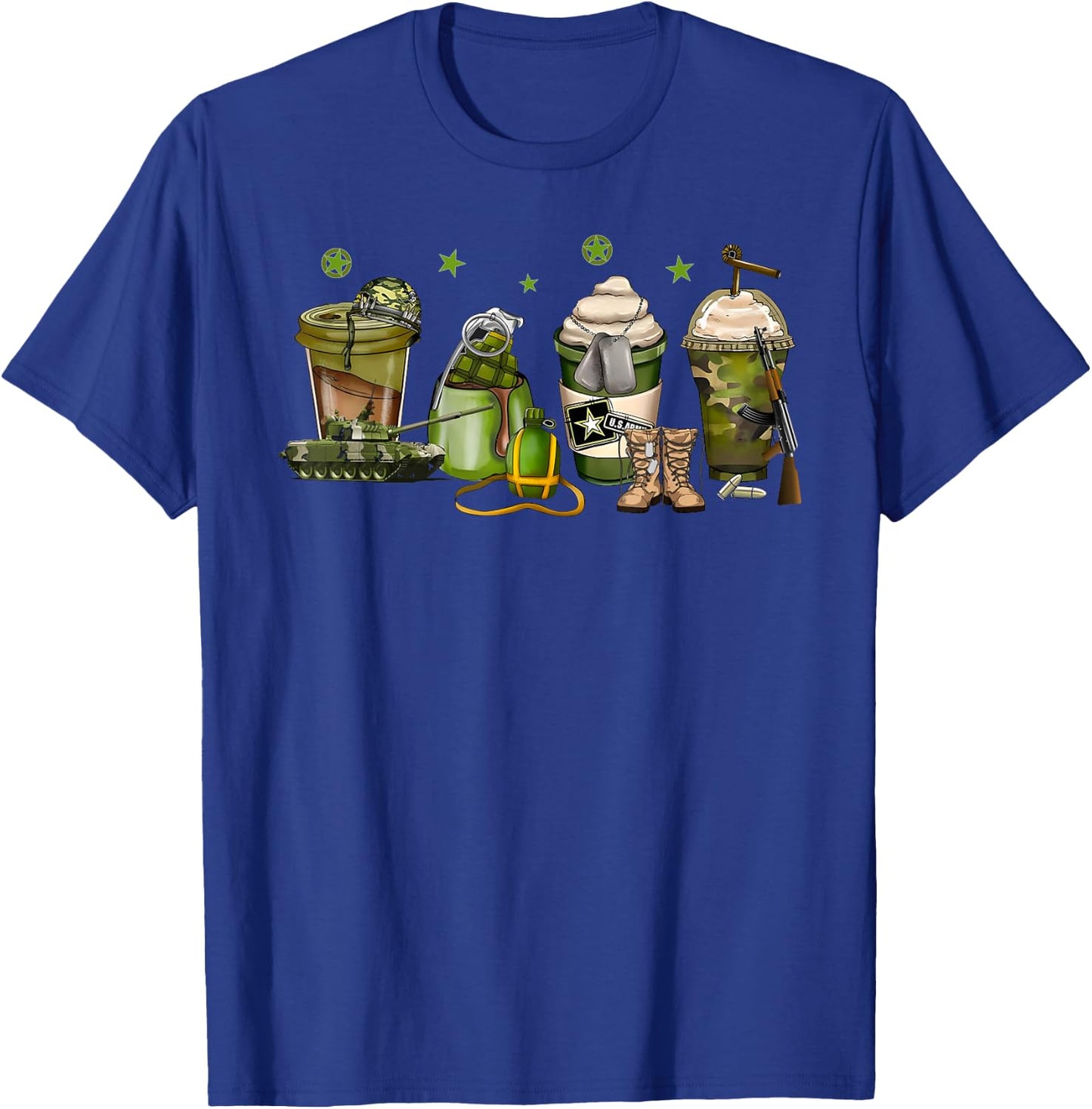 Army Military Coffee Camouflage Latte Cups Veteran Day T-Shirt - T-Shirt | Royal