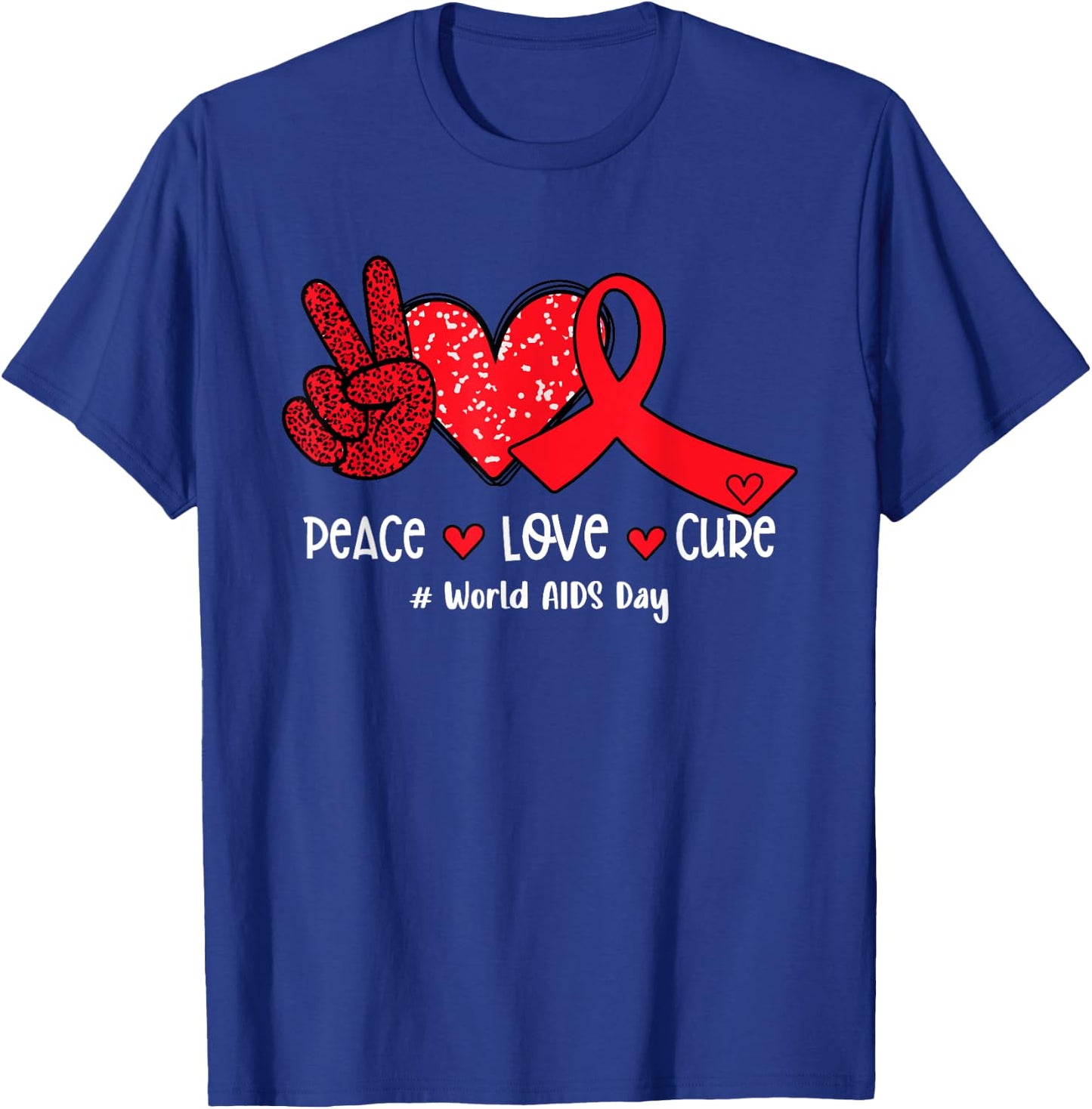 Red Ribbon Peace Love Cure World AIDS Day T-Shirt - T-Shirt | Royal