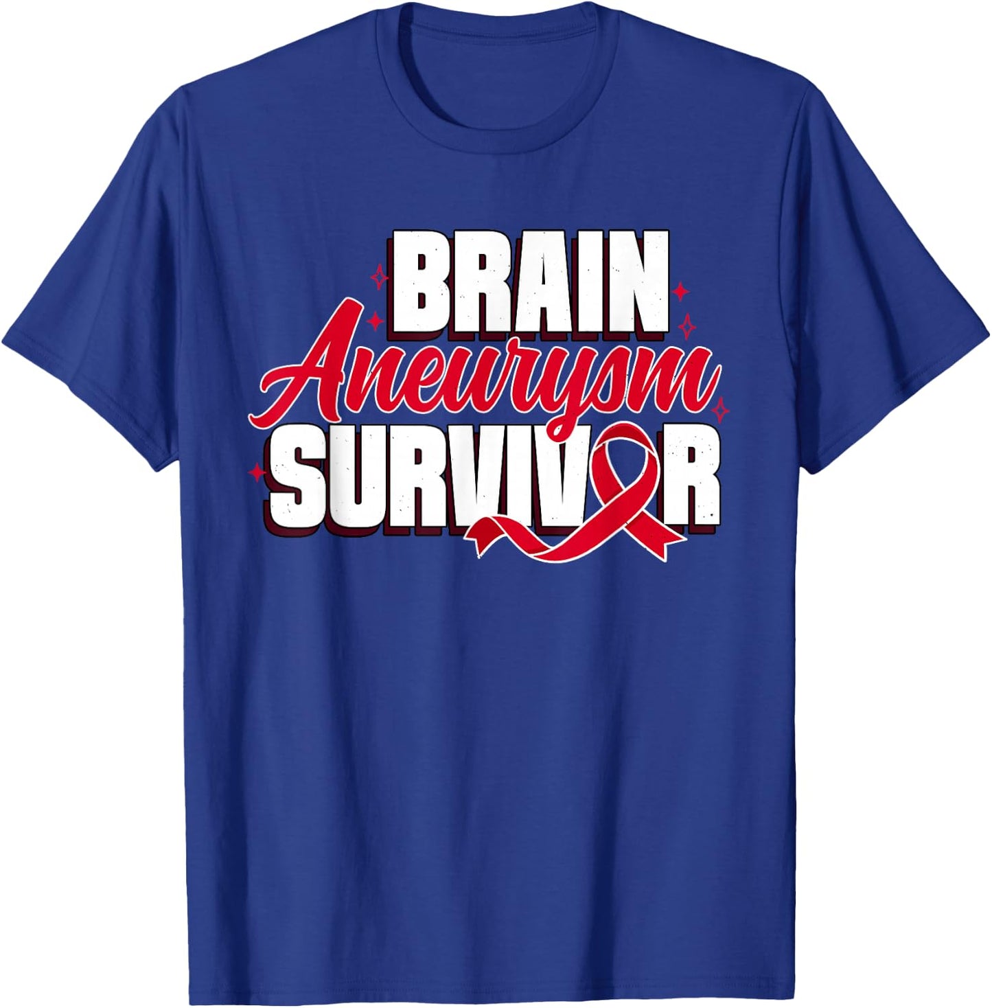 Brain Aneurysm Survivor Recovery Red Ribbon Awareness T-Shirt - T-Shirt | Royal