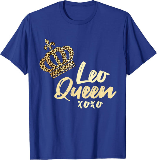 Leo Queen Leopard Print July August Zodiac Sign Astrology T-Shirt - T-Shirt | Royal