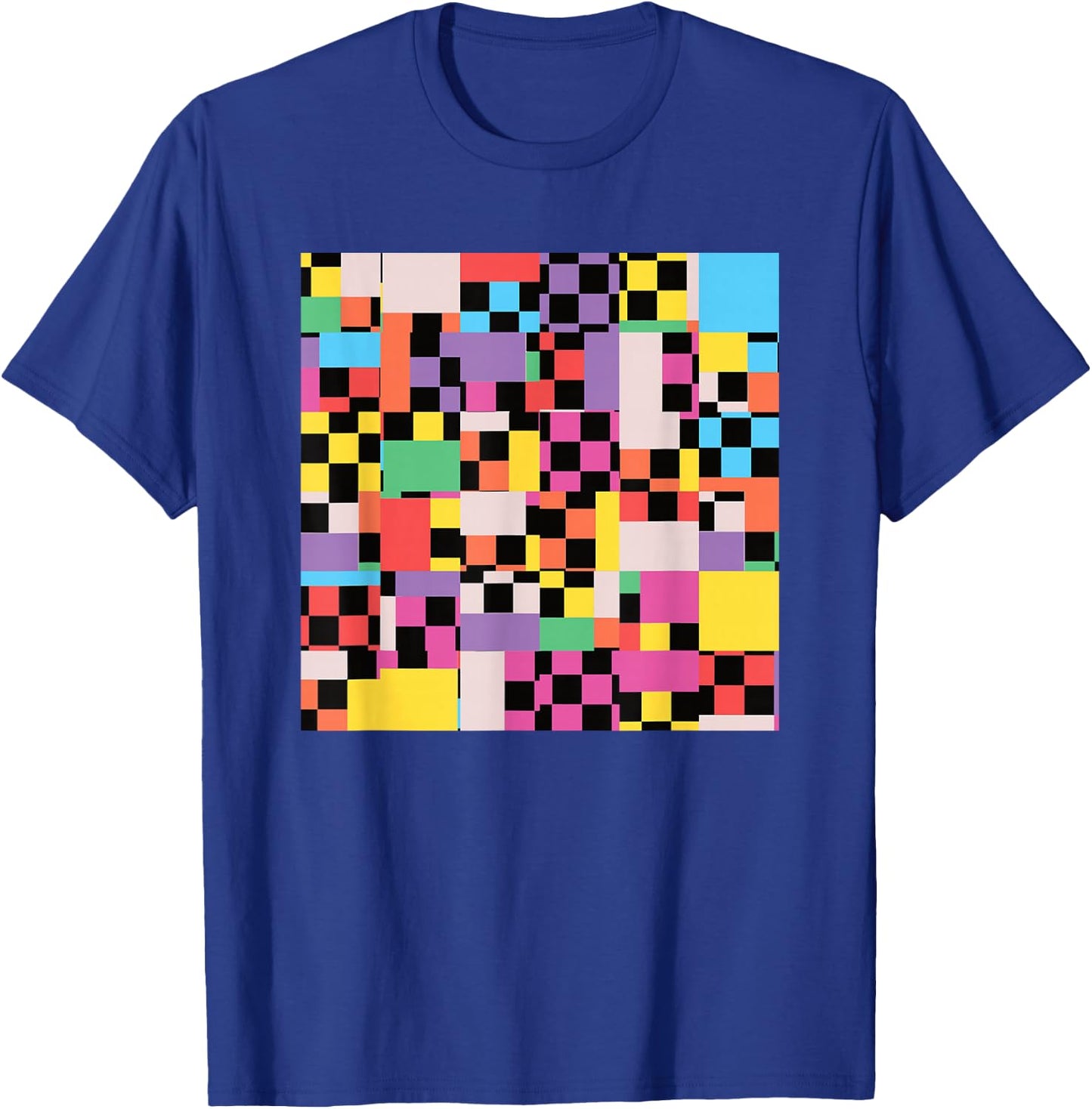 Retro Colorful Checkered Pattern Checkerboard Men Women T-Shirt - T-Shirt | Royal