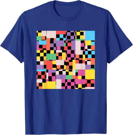 Retro Colorful Checkered Pattern Checkerboard Men Women T-Shirt - T-Shirt | Royal