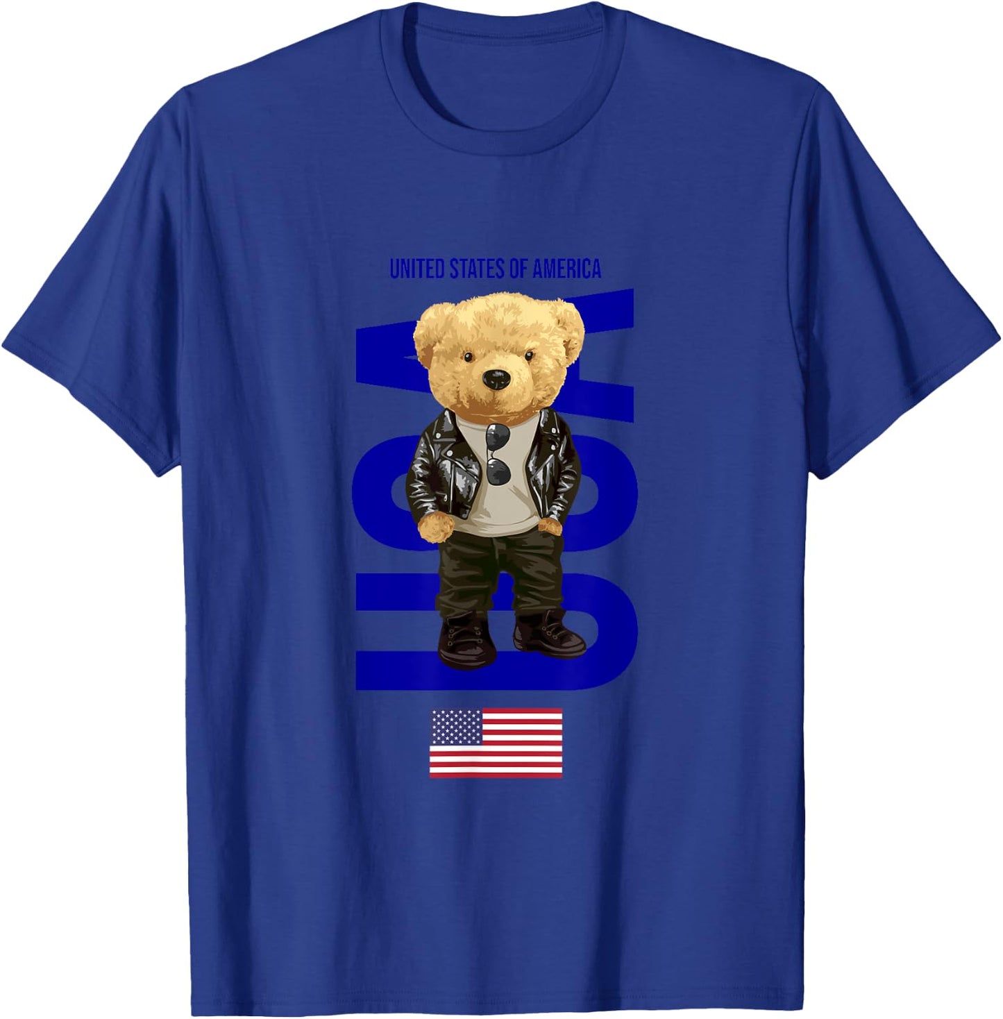 Cool Teddy Bear in USA American Style Illustration Graphic T-Shirt - T-Shirt | Royal