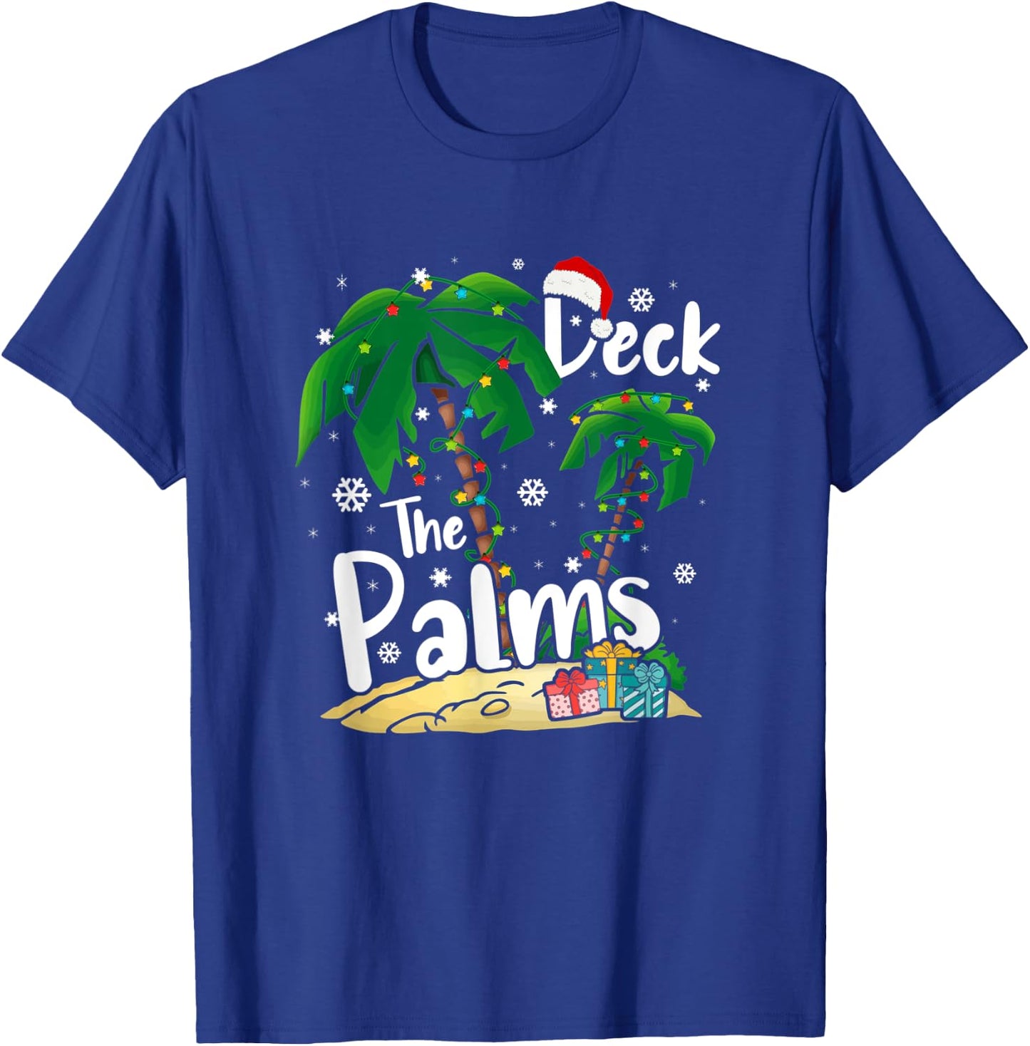 Deck The Palms Tropical Hawaii Christmas Palm Tree Lights T-Shirt - T-Shirt | Royal
