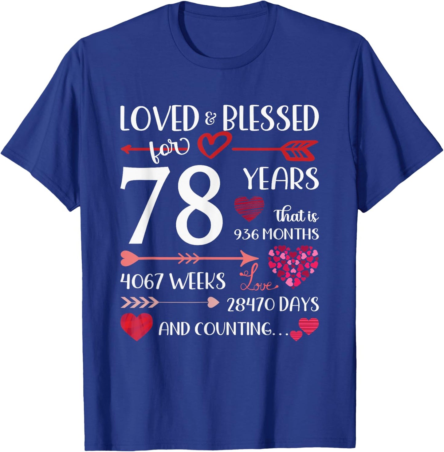 Loved And Blessed For 78 Years Old 78th Birthday Mothers Day T-Shirt - T-Shirt | Royal