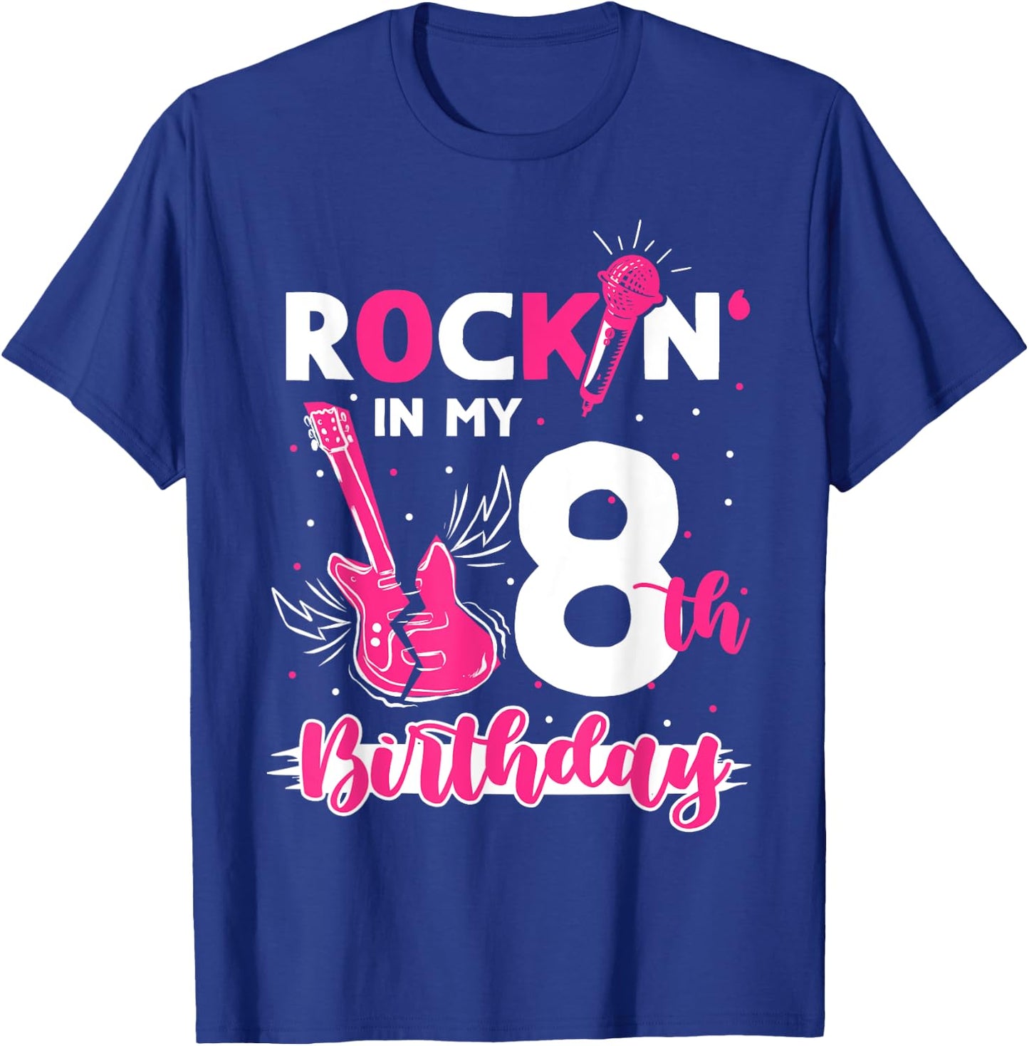 Girls Rockstar Birthday Rock Star Themed Guitar 8th Birthday T-Shirt - T-Shirt | Royal