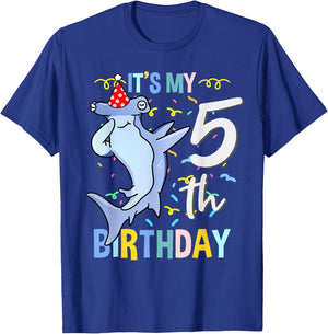 Its My 5th Birthday Dabbing Hammerhead Shark T-Shirt - T-Shirt | Royal