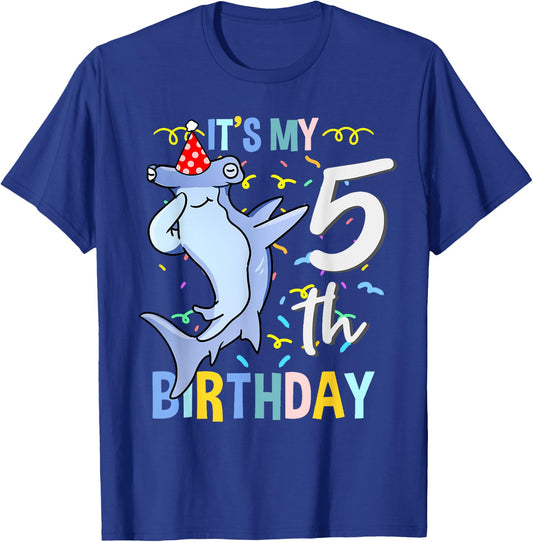 Its My 5th Birthday Dabbing Hammerhead Shark T-Shirt - T-Shirt | Royal