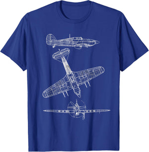 Hawker Hurricane Aircraft Blueprint Design T-Shirt - T-Shirt | Royal