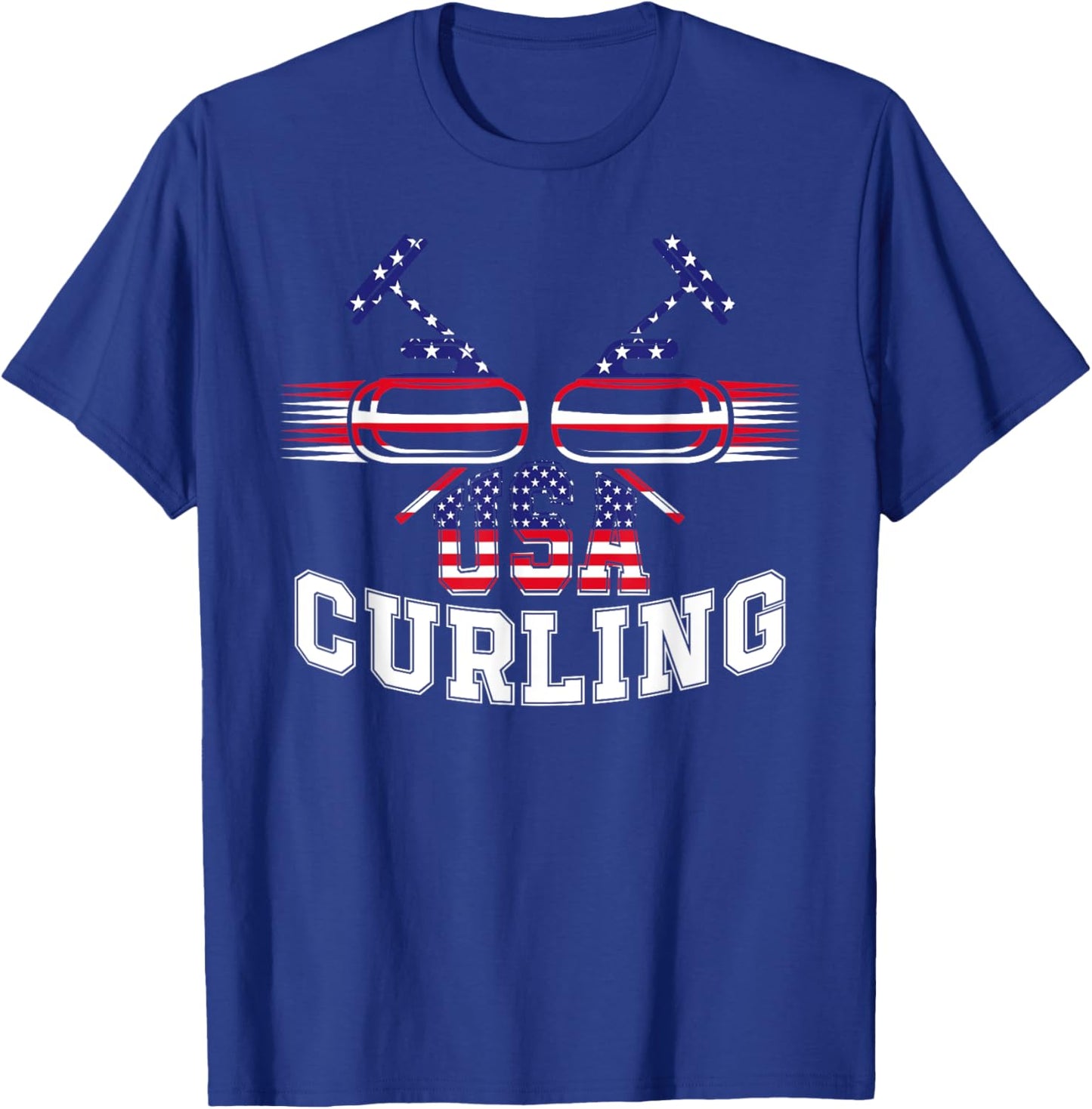 American Flag USA Team Curling Rock Winter Sports Lovers T-Shirt - T-Shirt | Royal