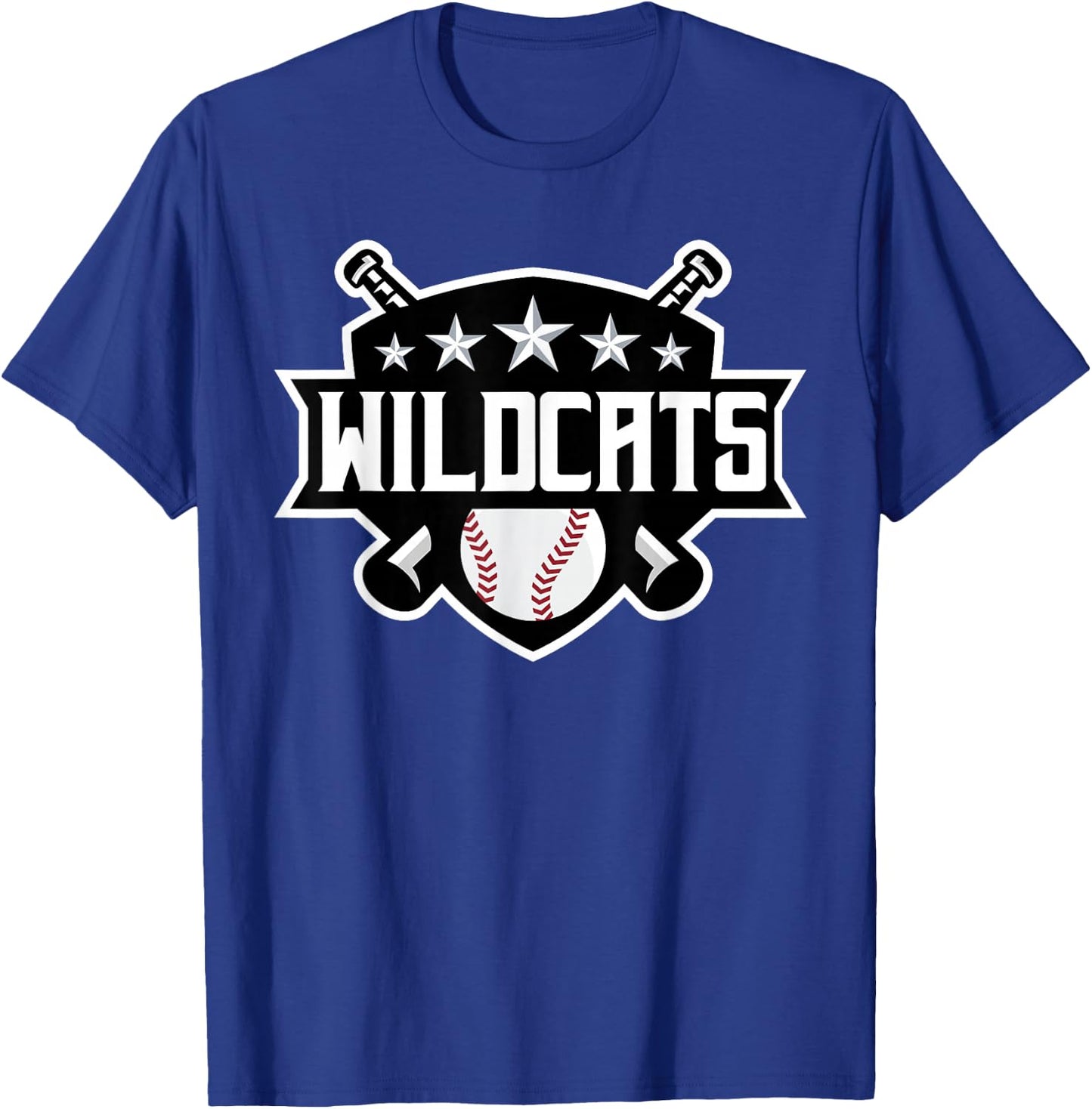 Wildcats Baseball Sports Game Day Spirit Print Stars Mom Dad T-Shirt - T-Shirt | Royal