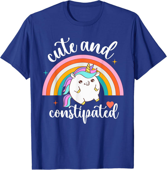 Funny Constipation IBS-C Tummy Ache Cute Constipated Unicorn T-Shirt - T-Shirt | Royal