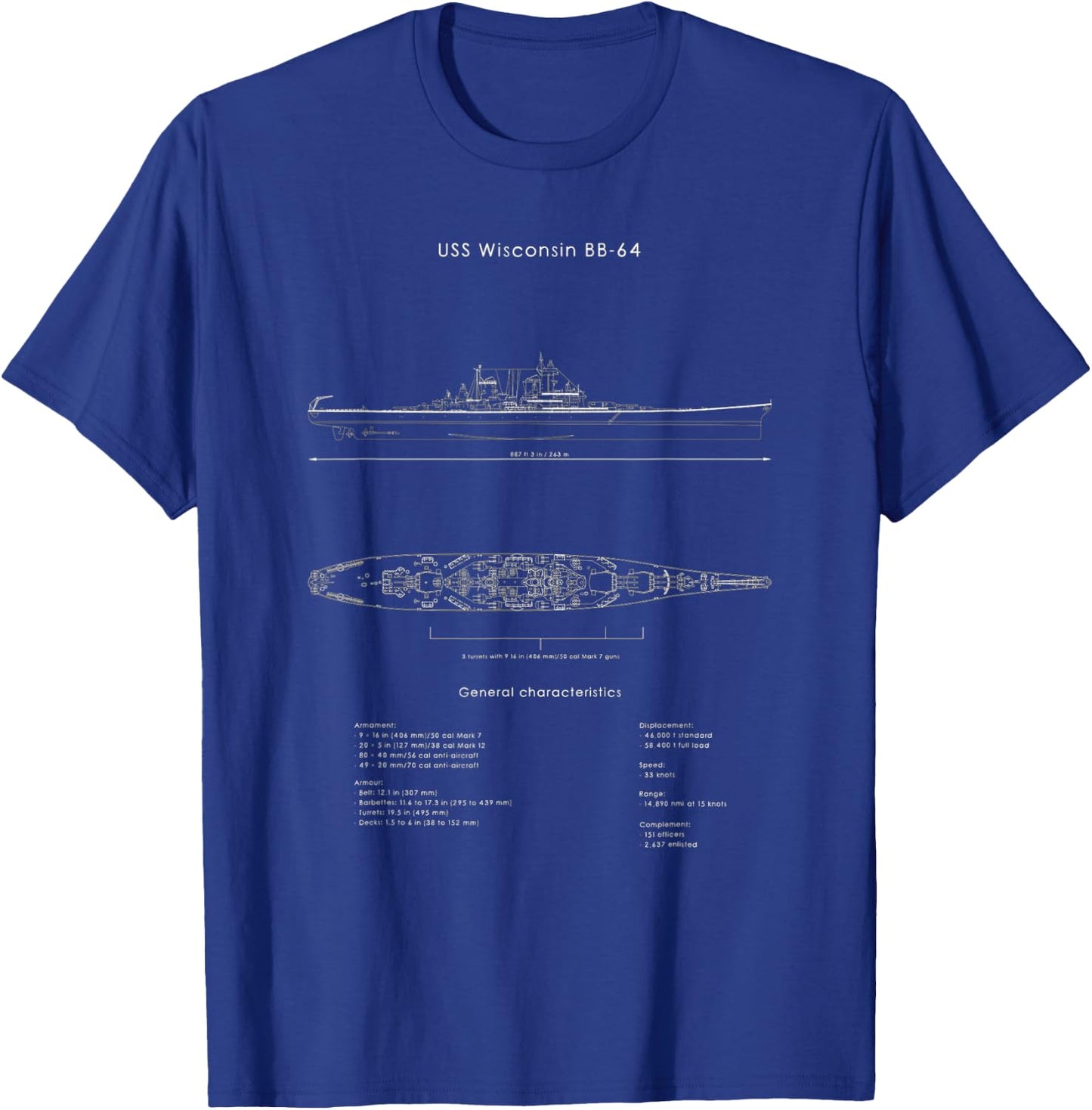 USS Wisconsin BB-64 T-Shirt - T-Shirt | Royal