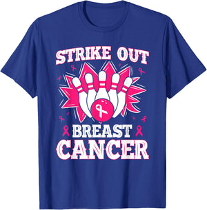 Strike Out Breast Cancer Bowling Ribbon Support Product T-Shirt - T-Shirt | Royal