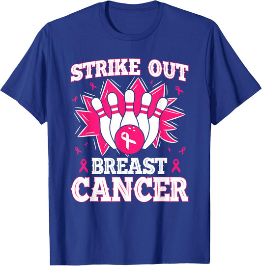 Strike Out Breast Cancer Bowling Ribbon Support Product T-Shirt - T-Shirt | Royal