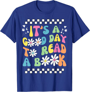 Library Reading Lovers It's Good Day To Read a Book Groovy Reading - Black - Small - -Adults - Short Sleeve - Cotton 65%, Polyester 35% T-Shirt - T-Shirt | Royal