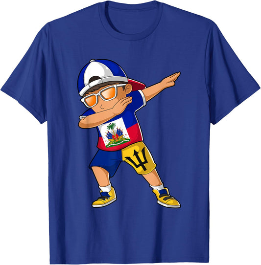 Half Haitian Half Barbadian Boy Haiti Barbados Flag T-Shirt - T-Shirt | Royal
