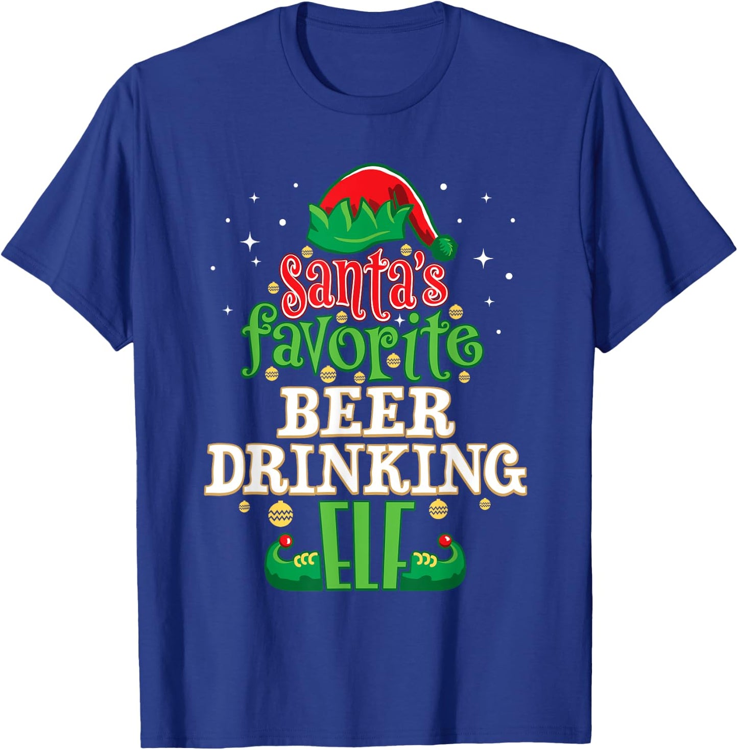 Santa's Favorite Beer Drinking Elf Christmas Matching T-Shirt - T-Shirt | Royal