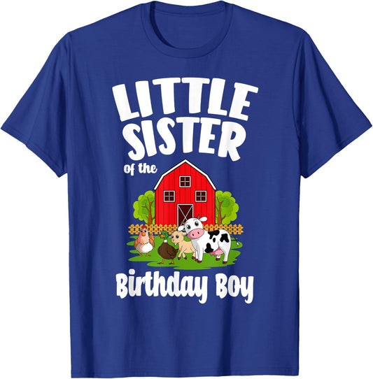 Little Sister Of The Birthday Boy Farm Animal Bday Party T-Shirt - T-Shirt | Royal