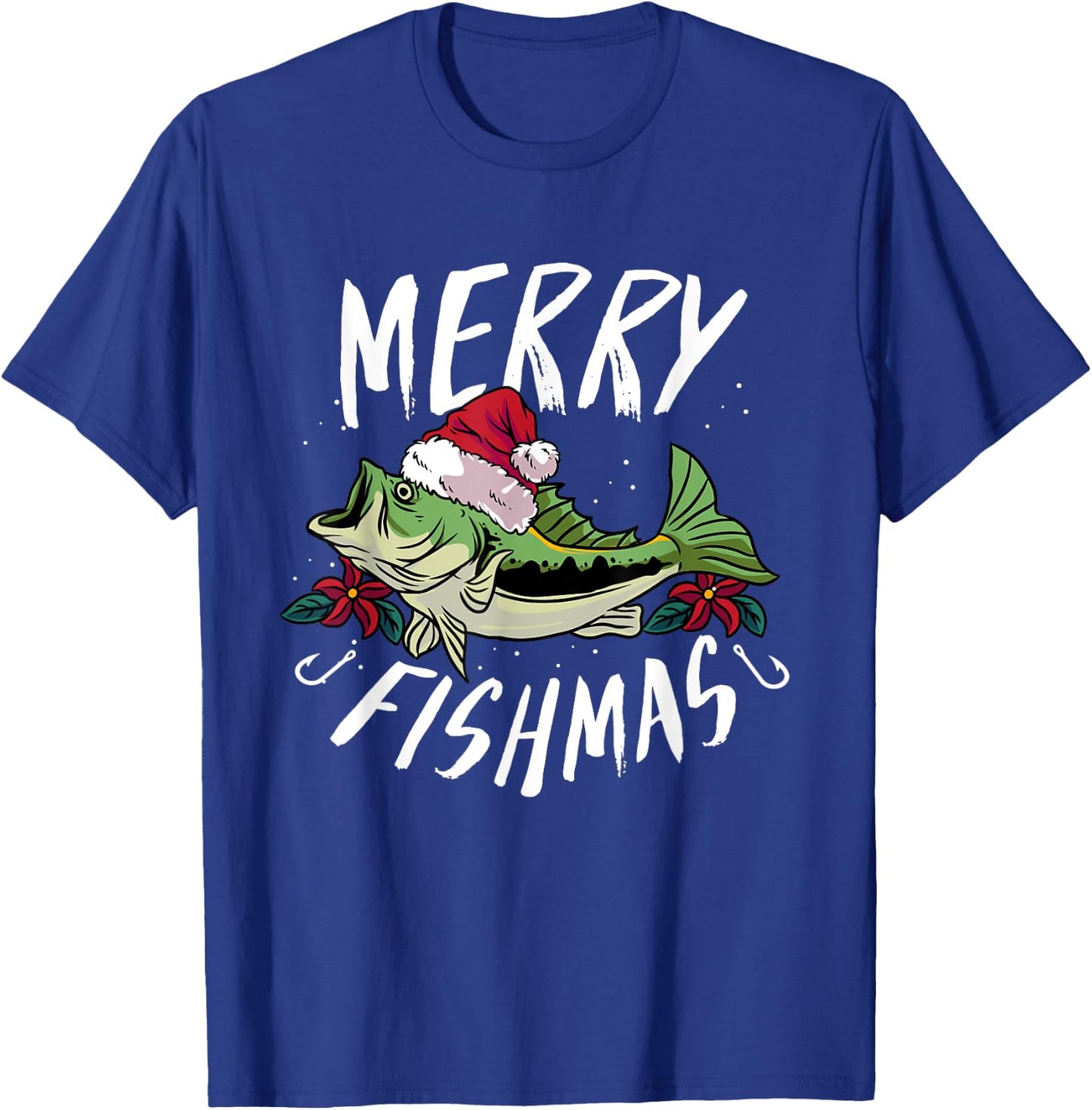 Funny Christmas Themed Bass Fishing design - Merry Fishmas T-Shirt - T-Shirt | Royal