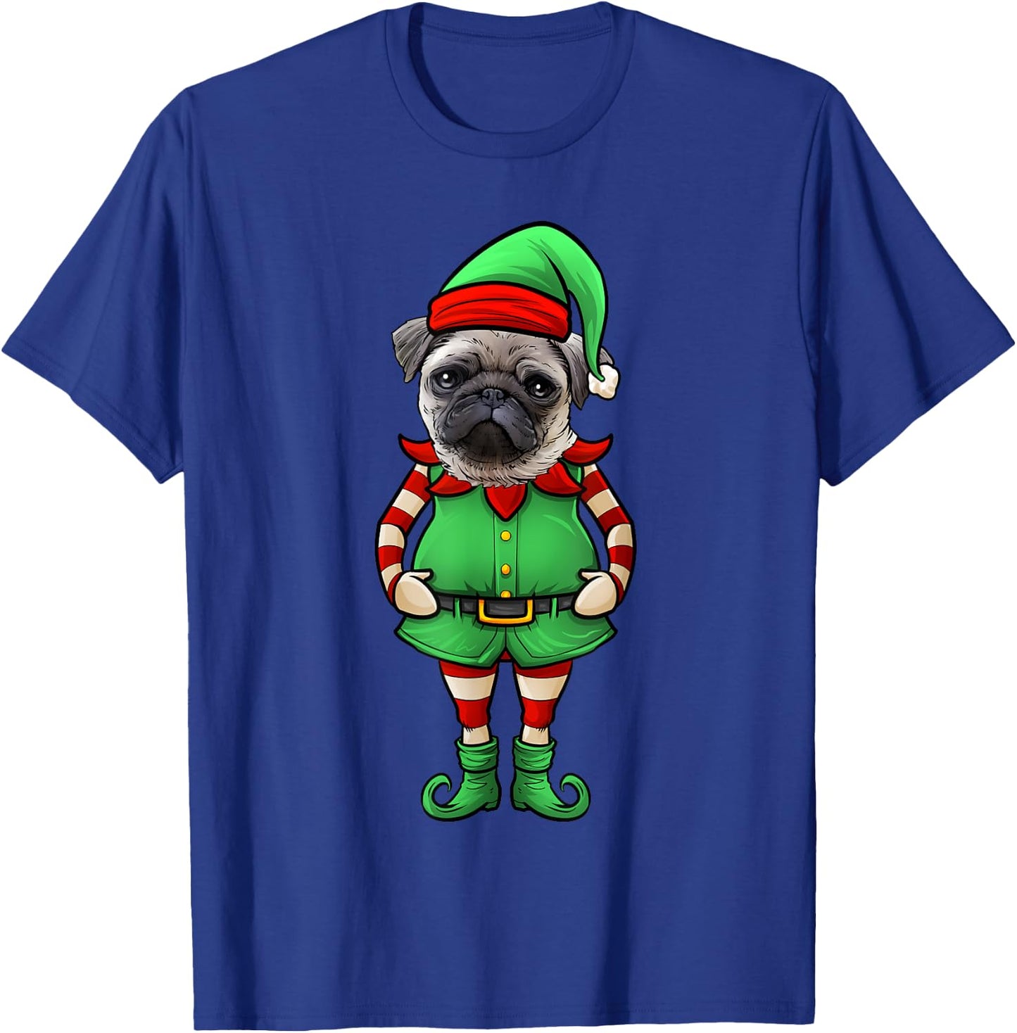 Funny Christmas Elf Pug Dog T-Shirt - T-Shirt | Royal
