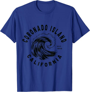 Retro Ocean Wave Coronado Island California Novelty Design T-Shirt - T-Shirt | Royal