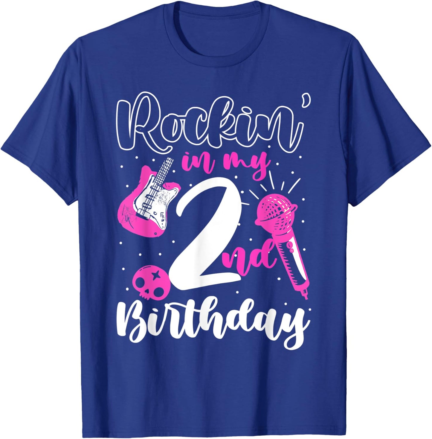Girls Rockstar Birthday Rock Star Themed Guitar 2nd Birthday T-Shirt - T-Shirt | Royal