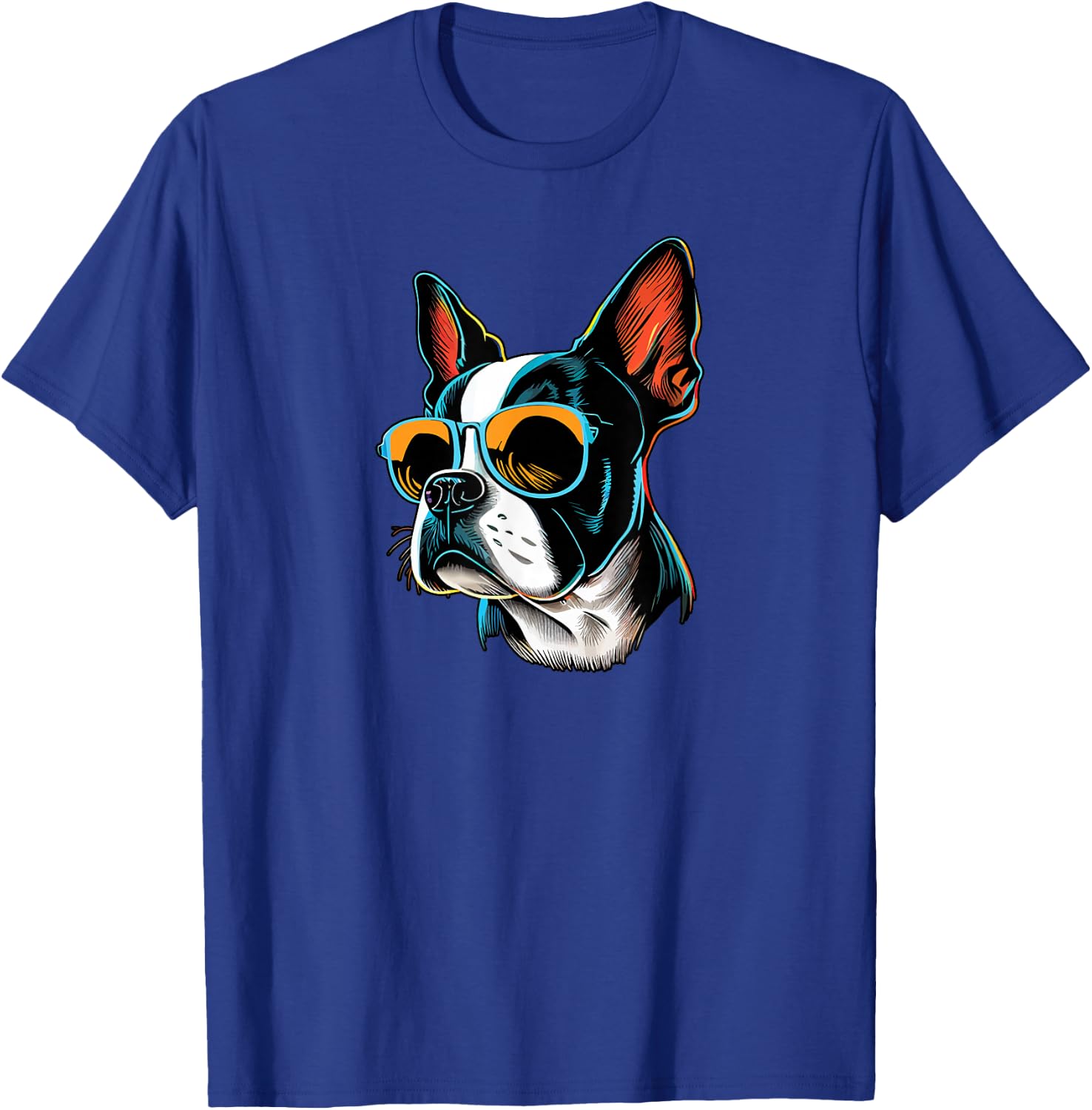 Dad Mom Cool Dog Sunglasses - Boston Terrier T-Shirt - T-Shirt | Royal